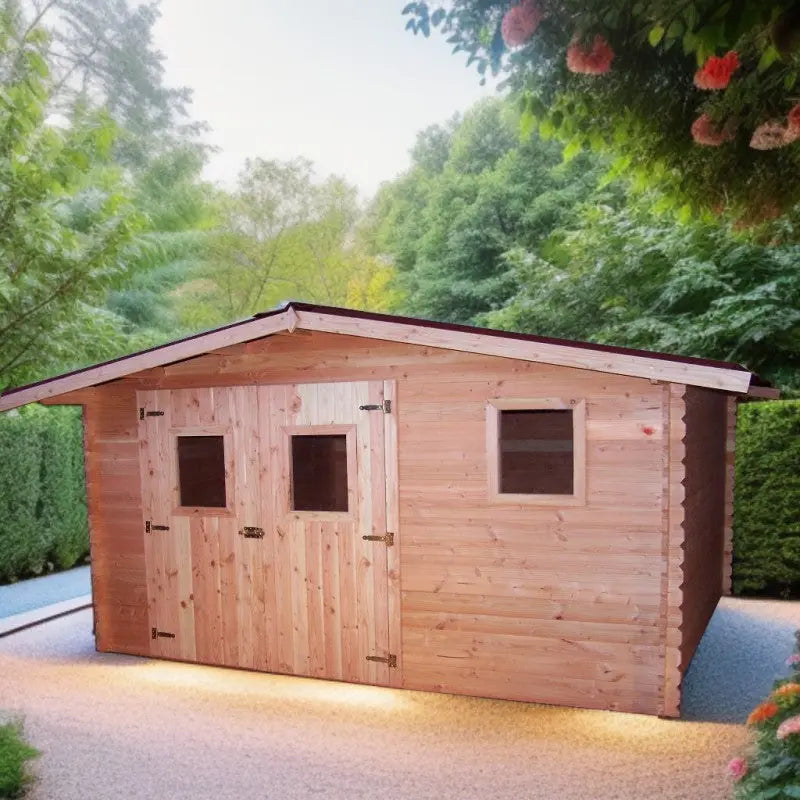 Abri en bois 12,89m² DUBLIN en madriers Douglas 28mm + couverture Onduline - HABRITA Ma boutique