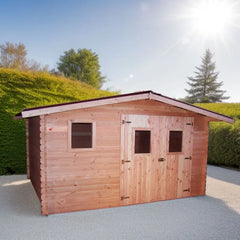 Abri en bois 12,89m² DUBLIN en madriers Douglas 28mm + couverture Onduline - HABRITA Ma boutique