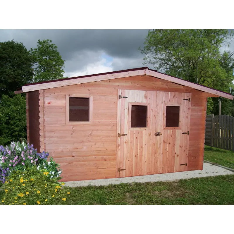 Abri en bois 12,89m² DUBLIN en madriers Douglas 28mm + couverture Onduline - HABRITA Ma boutique