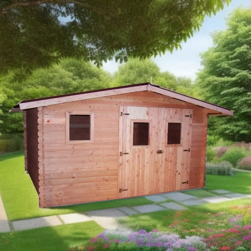 Abri en bois 12,89m² DUBLIN en madriers Douglas 28mm + couverture Onduline - HABRITA Ma boutique