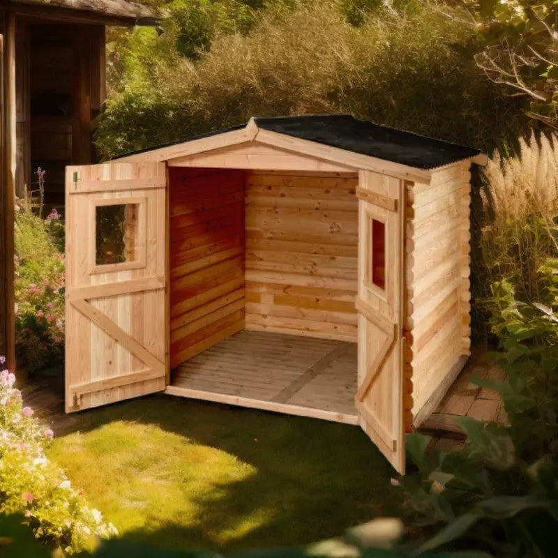 Abri en Douglas DUBLIN 5,71m² madriers 28mm + couverture Onduline - HABRITA Ma boutique