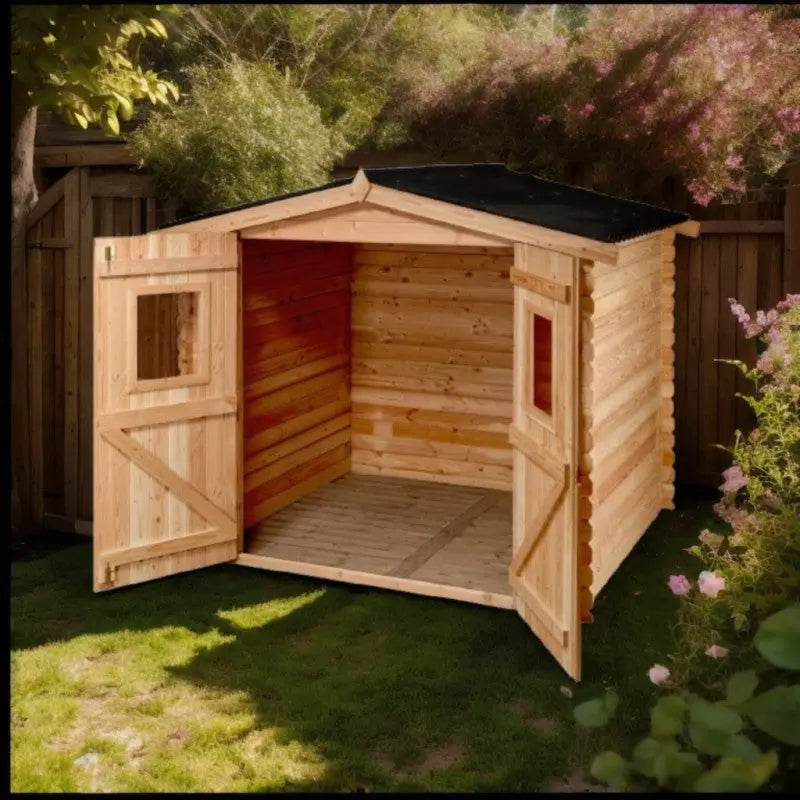 Abri en Douglas DUBLIN 5,71m² madriers 28mm + couverture Onduline - HABRITA Ma boutique