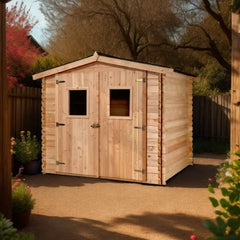 Abri en Douglas DUBLIN 5,71m² madriers 28mm + couverture Onduline - HABRITA Ma boutique