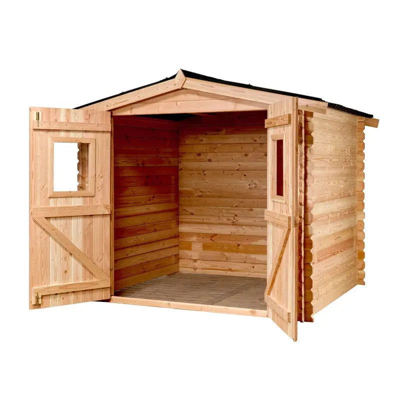 Abri en Douglas DUBLIN 5,71m² madriers 28mm + couverture Onduline - HABRITA Ma boutique