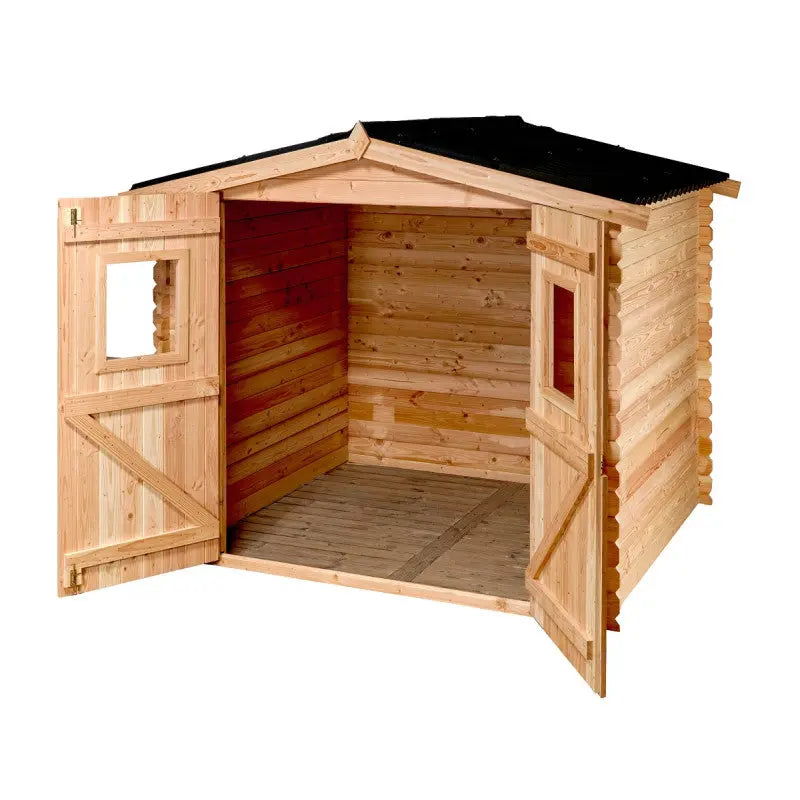 Abri en Douglas DUBLIN 5,71m² madriers 28mm + couverture Onduline - HABRITA Ma boutique