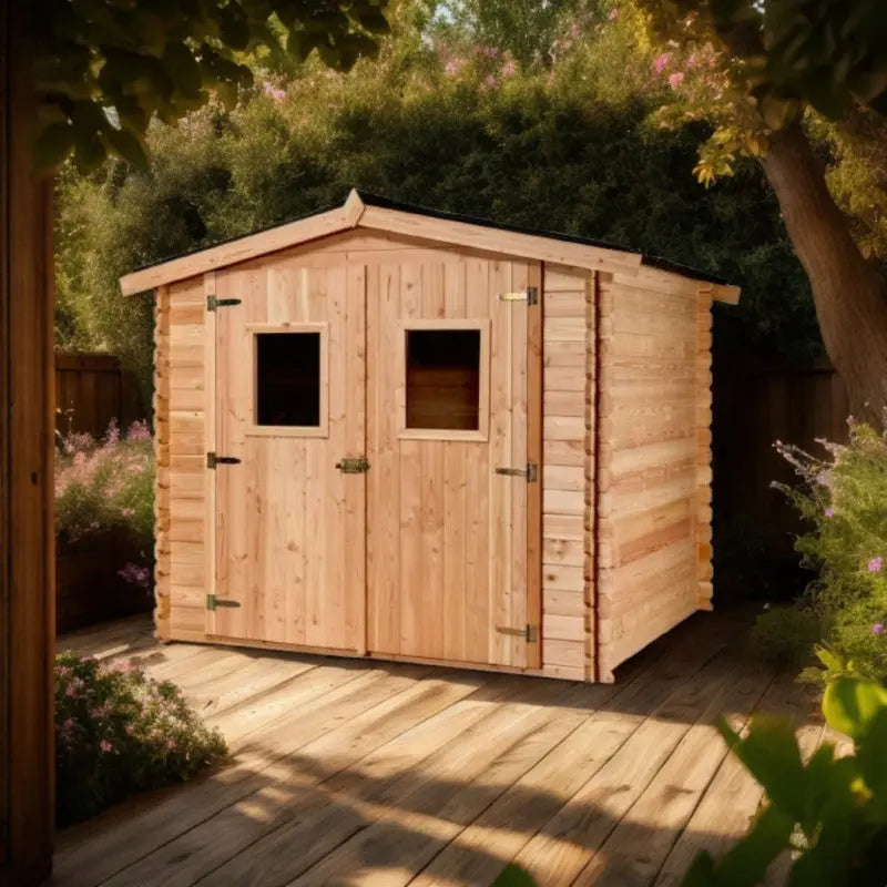 Abri en Douglas DUBLIN 5,71m² madriers 28mm + couverture Onduline - HABRITA Ma boutique