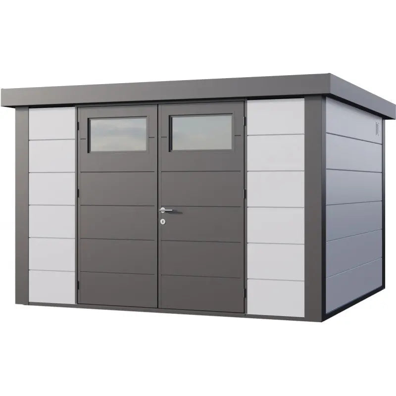 Abri en acier galvanisé gris blanc 9,8m² avec double porte Eleganto 3330 Telluria Ma boutique