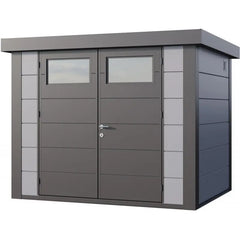 Abri en acier galvanisé gris clair 5,6m² avec double porte Eleganto 2721 Telluria Ma boutique