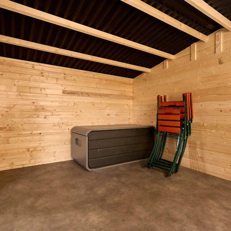 Abri en bois massif 12m² – madriers 28mm + couverture plaques ondulées - Habrita Ma boutique