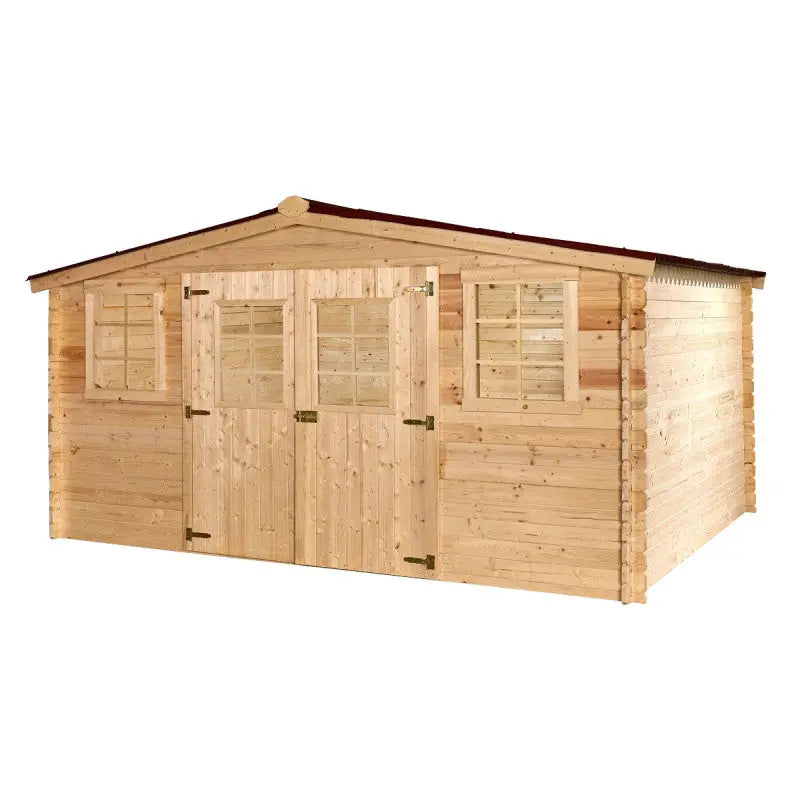 Abri en bois massif 12m² – madriers 28mm + couverture plaques ondulées - Habrita Ma boutique