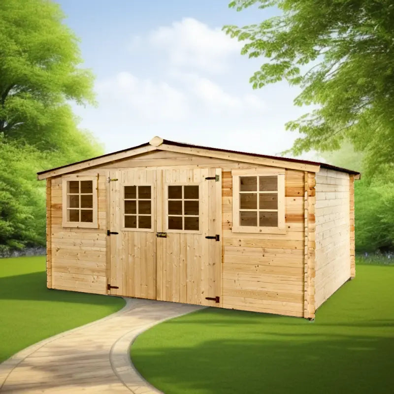 Abri en bois massif 12m² – madriers 28mm + couverture plaques ondulées - Habrita Ma boutique