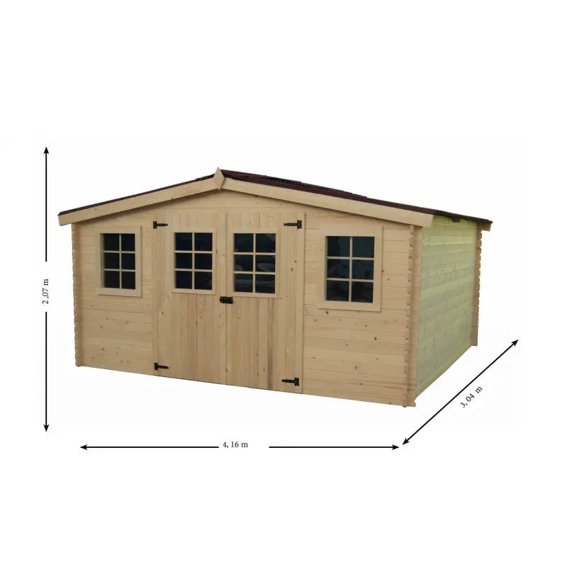 Abri en bois massif 12m² – madriers 28mm + couverture plaques ondulées - Habrita Ma boutique