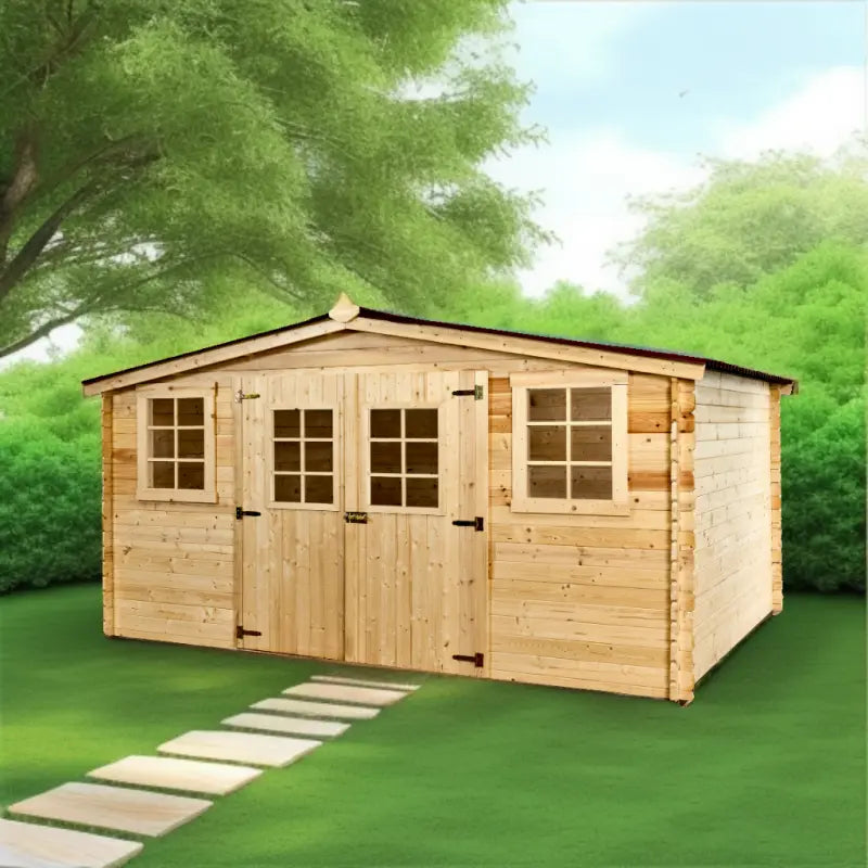 Abri en bois massif 12m² – madriers 28mm + couverture plaques ondulées - Habrita Ma boutique