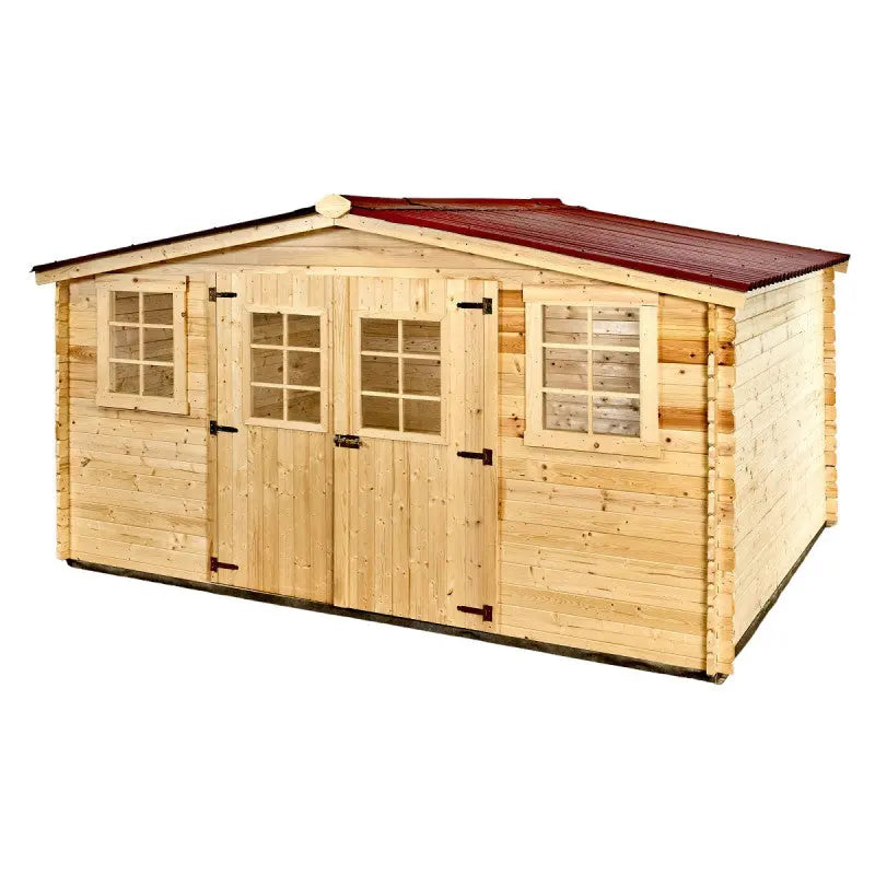 Abri en bois massif 12m² – madriers 28mm + couverture plaques ondulées - Habrita Ma boutique