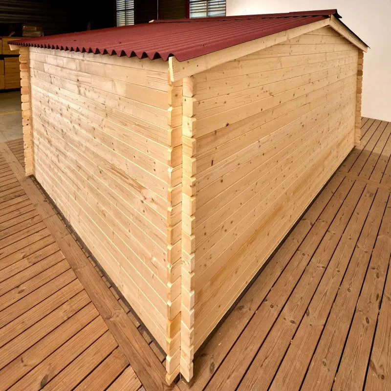 Abri en bois massif 12m² – madriers 28mm + couverture plaques ondulées - Habrita Ma boutique