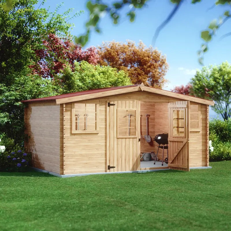 Abri en bois massif 12m² – madriers 28mm + couverture plaques ondulées - Habrita Ma boutique