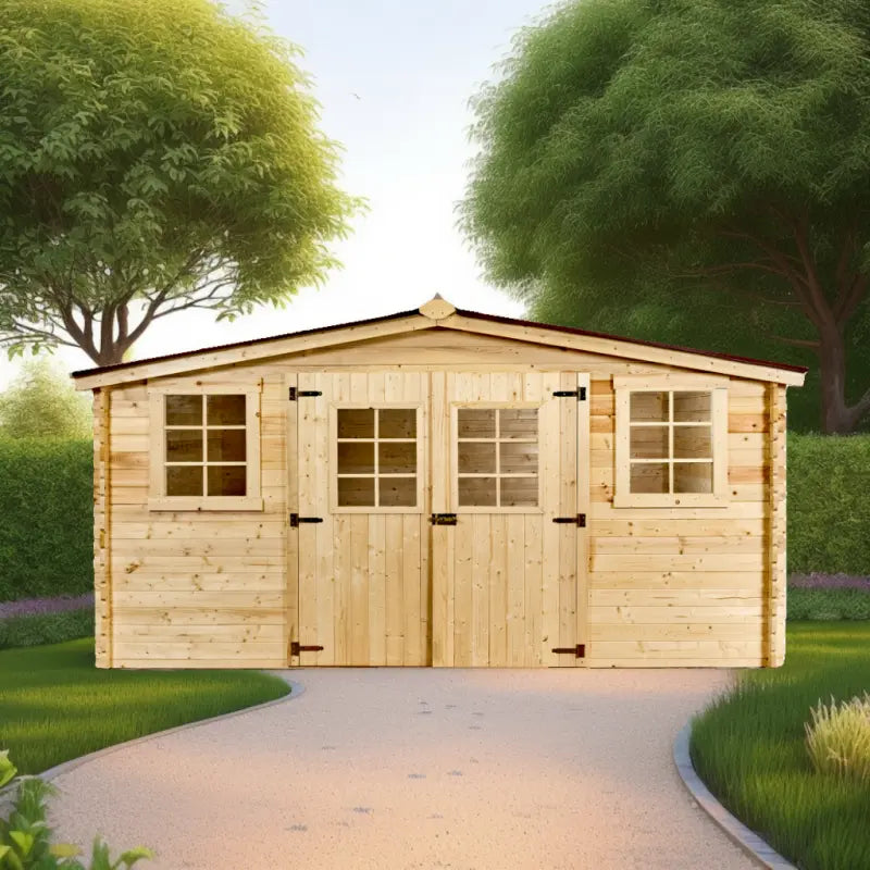 Abri en bois massif 12m² – madriers 28mm + couverture plaques ondulées - Habrita Ma boutique