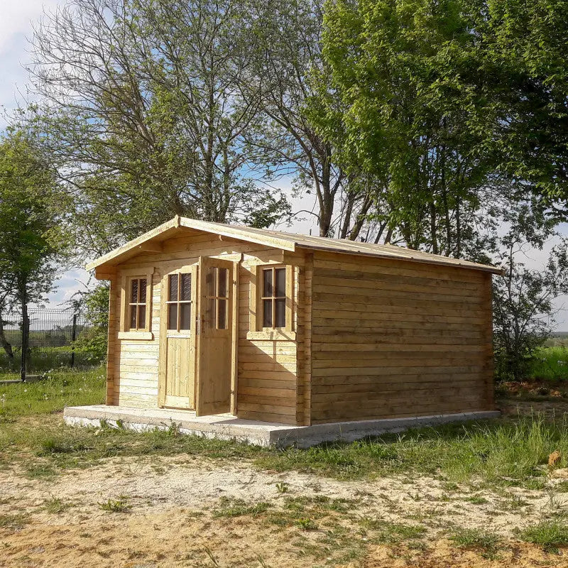 Abri en bois massif 16m² PLUS 28mm traité teinté marron Gardy Shelter Ma boutique