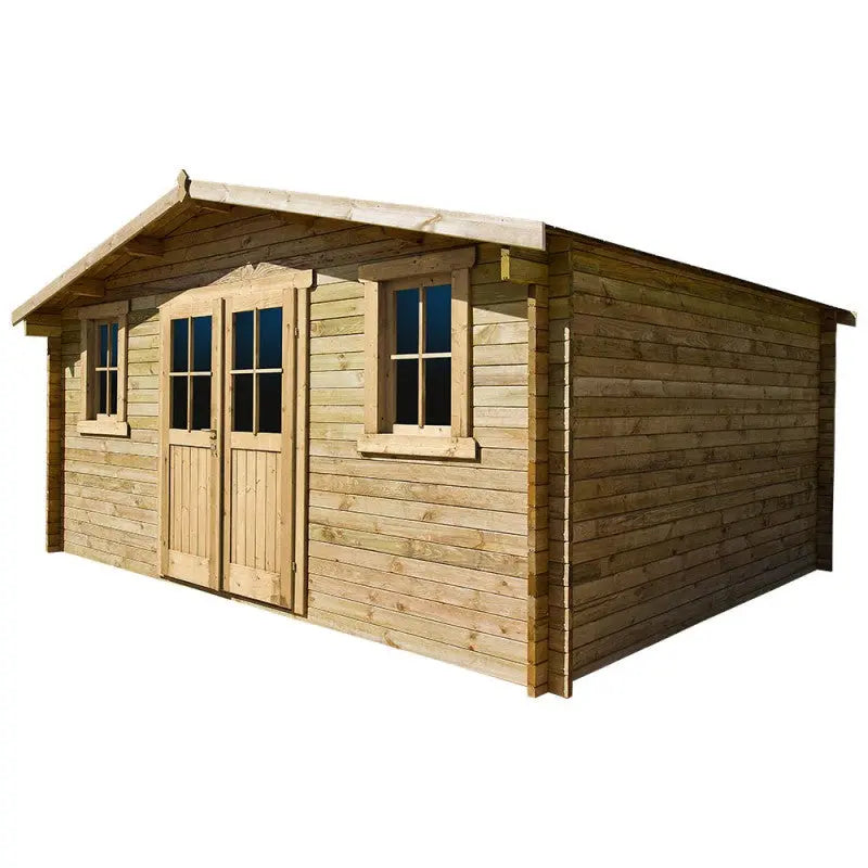 Abri en bois massif 16m² PLUS 28mm traité teinté marron Gardy Shelter Ma boutique