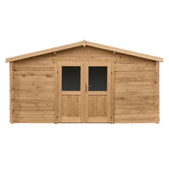 Abri en bois massif 16m² PRIMO 28mm traité teinté marron Gardy Shelter Ma boutique