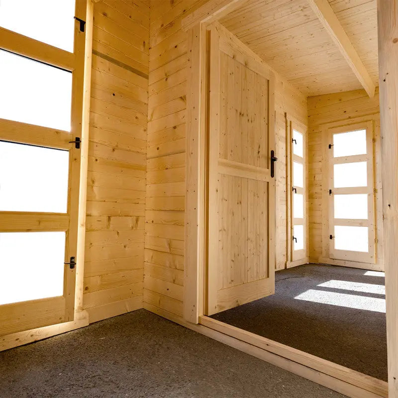 Abri en bois massif 19,25m² cloisonné MODERNE 40mm Gardy Shelter Ma boutique