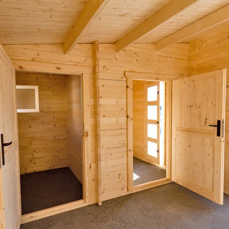 Abri en bois massif 19,25m² cloisonné MODERNE 40mm Gardy Shelter Ma boutique