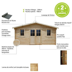 Abri en bois massif 19,82m² PLUS - madriers 28mm Gardy Shelter Ma boutique