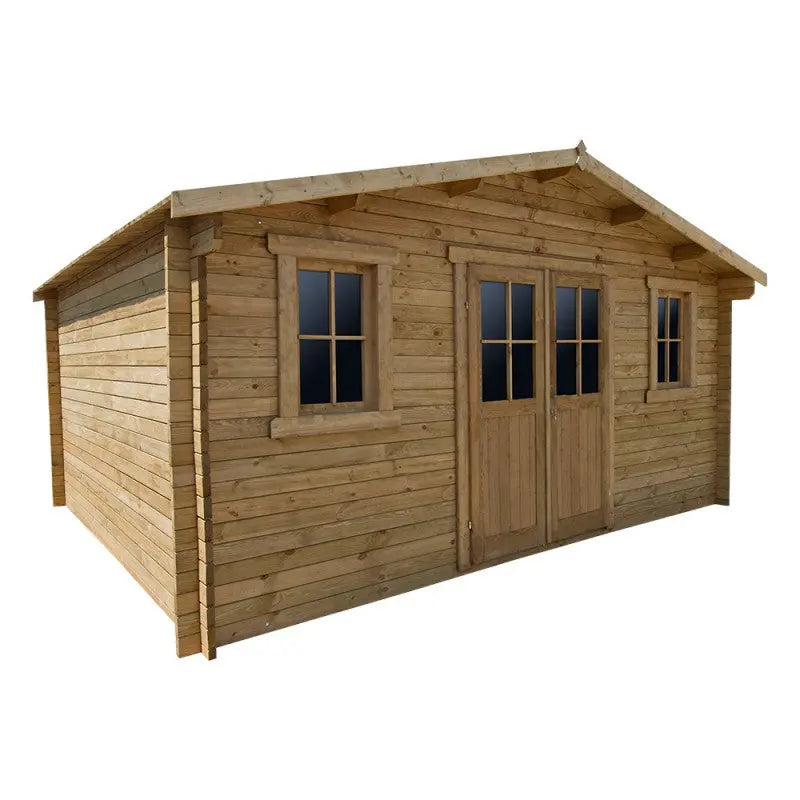 Abri en bois massif 19,8m² PLUS 28mm traité teinté marron Gardy Shelter Ma boutique