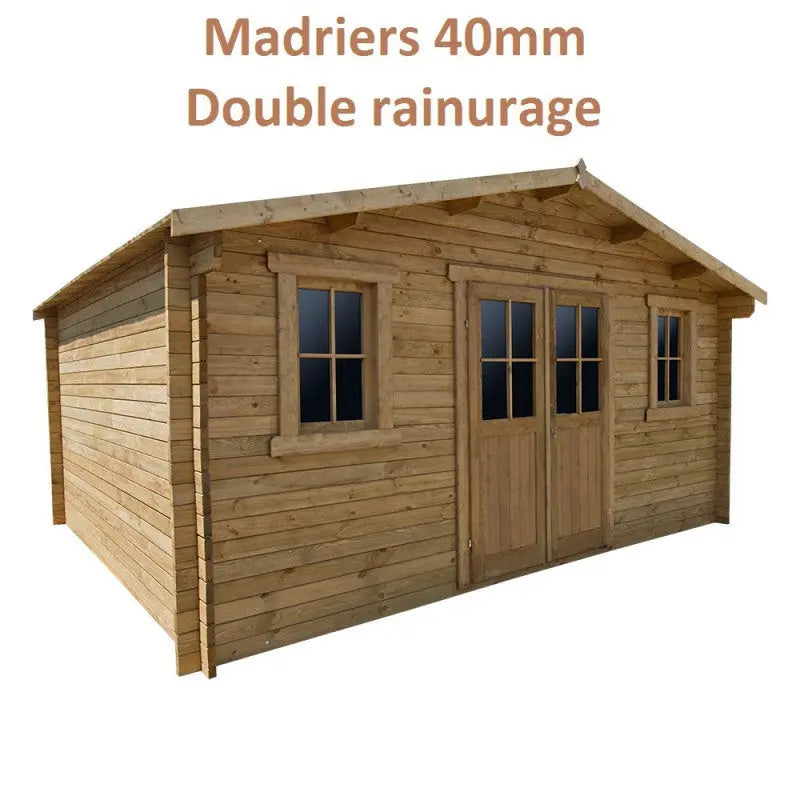Abri en bois massif 19,8m² PLUS 40mm traité teinté marron Gardy Shelter Ma boutique