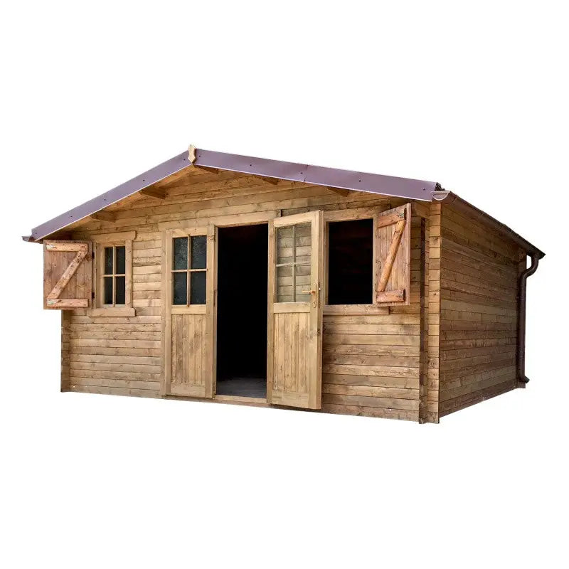 Abri en bois massif 19,8m² PLUS 40mm traité teinté marron Gardy Shelter Ma boutique