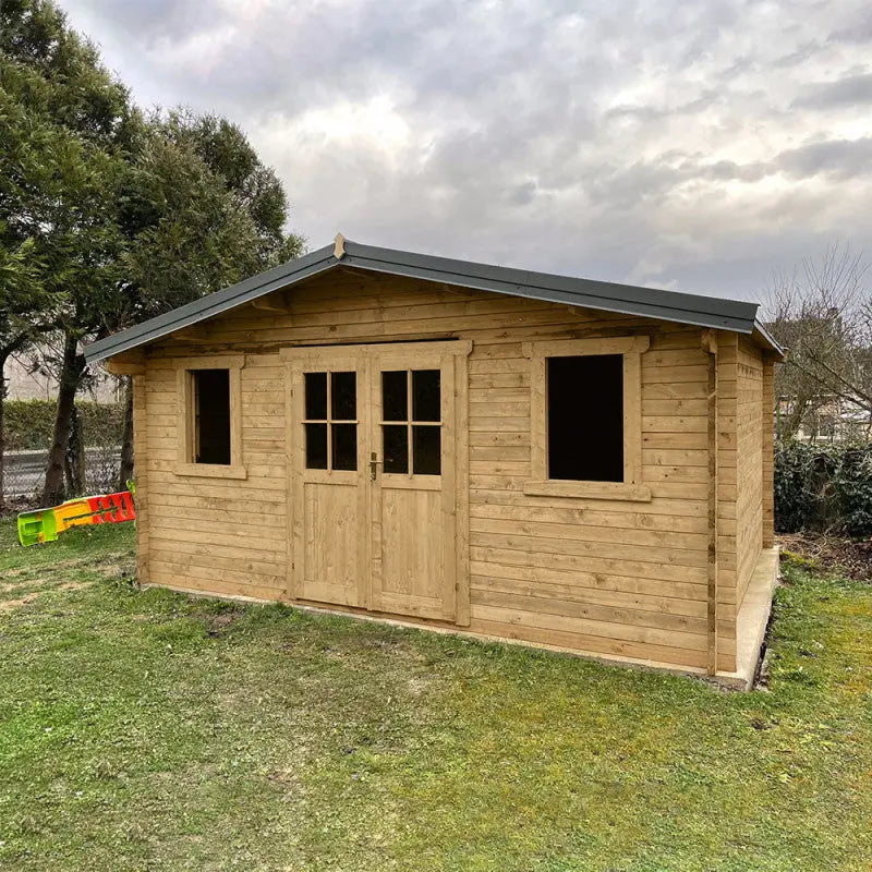Abri en bois massif 19,8m² PLUS 40mm traité teinté marron Gardy Shelter Ma boutique