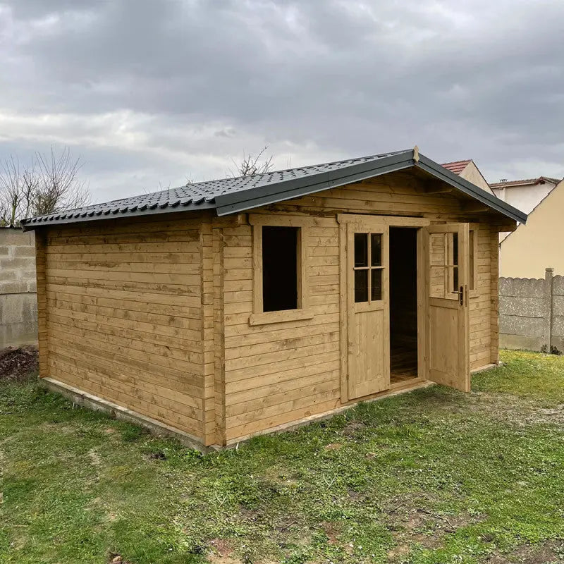 Abri en bois massif 19,8m² PLUS 40mm traité teinté marron Gardy Shelter Ma boutique