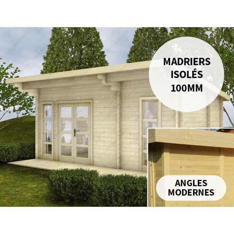 Abri en bois massif 19m² avec isolation madriers 100mm Gardy Shelter Ma boutique