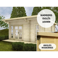 Abri en bois massif 19m² avec isolation madriers 100mm Gardy Shelter Ma boutique