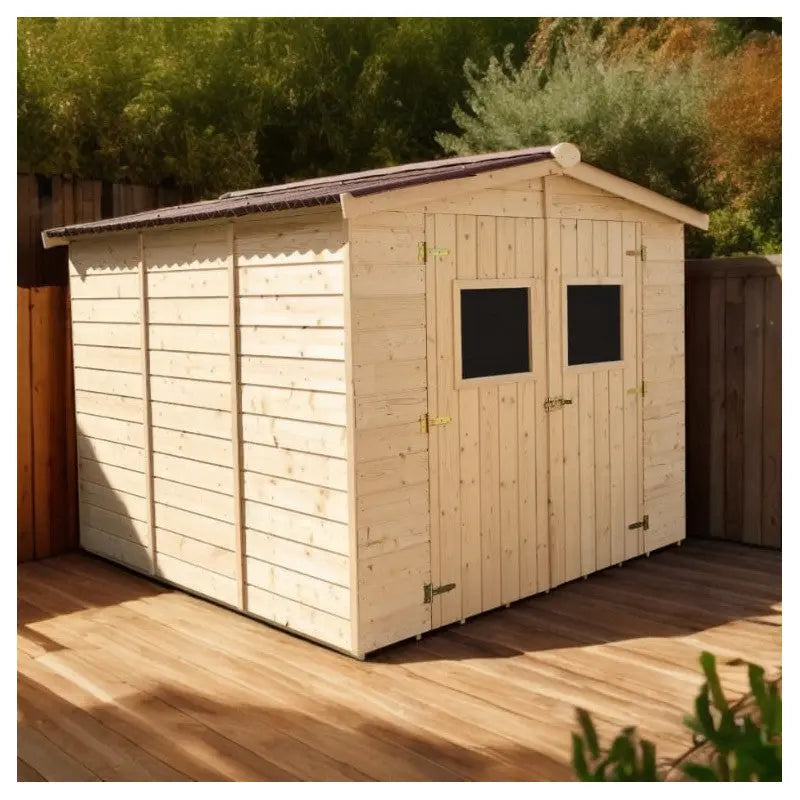 Abri en bois massif 5,76m² Habrita – panneaux 16mm + plancher + couverture plaques ondulées Ma boutique