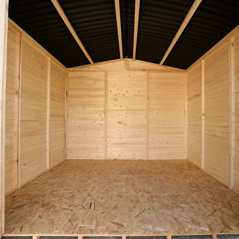 Abri en bois massif 5,76m² Habrita – panneaux 16mm + plancher + couverture plaques ondulées Ma boutique