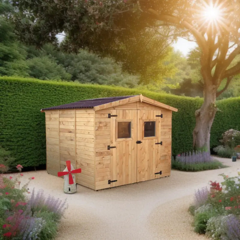 Abri en bois massif 5,76m² Habrita – panneaux 16mm + plancher + couverture plaques ondulées Ma boutique