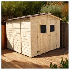 Abri en bois massif 5,76m² Habrita – panneaux 16mm + plancher + couverture plaques ondulées Ma boutique