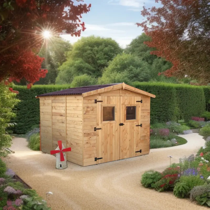 Abri en bois massif 5,76m² Habrita – panneaux 16mm + plancher + couverture plaques ondulées Ma boutique