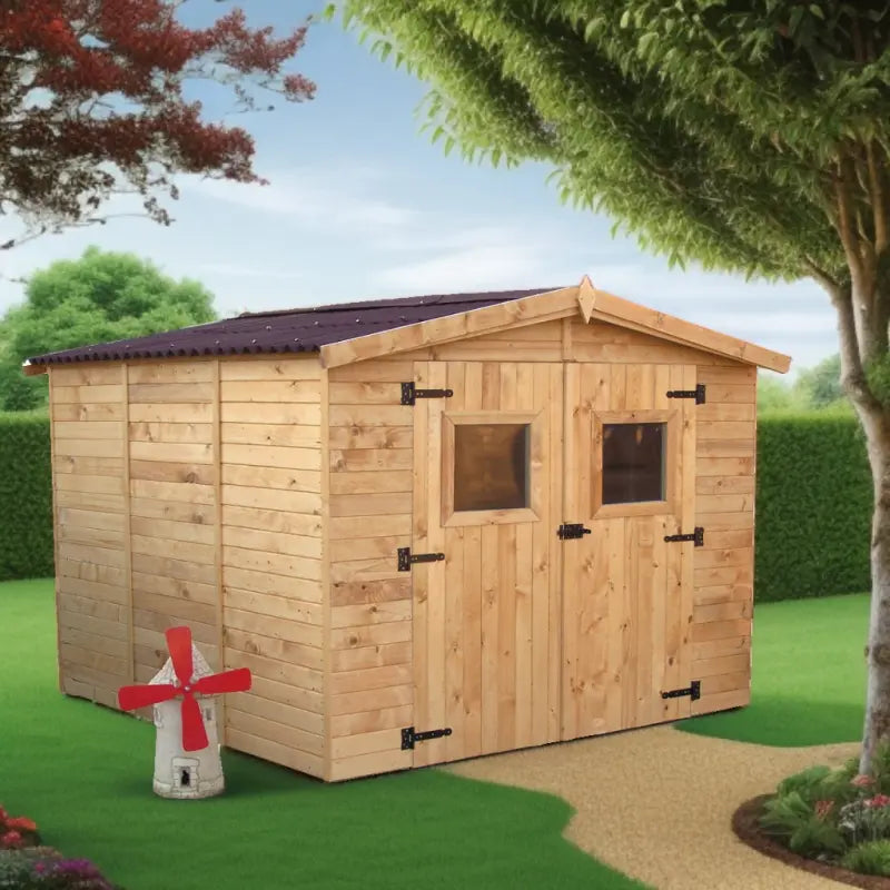 Abri en bois massif 5,76m² Habrita – panneaux 16mm + plancher + couverture plaques ondulées Ma boutique