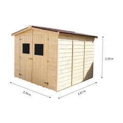 Abri en bois massif 5,76m² Habrita – panneaux 16mm + plancher + couverture plaques ondulées Ma boutique