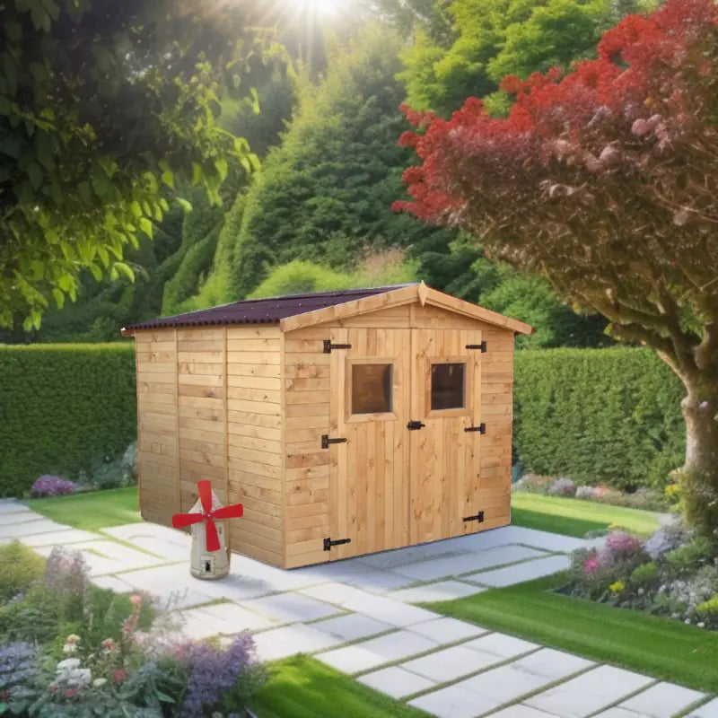 Abri en bois massif 5,76m² Habrita – panneaux 16mm + plancher + couverture plaques ondulées Ma boutique