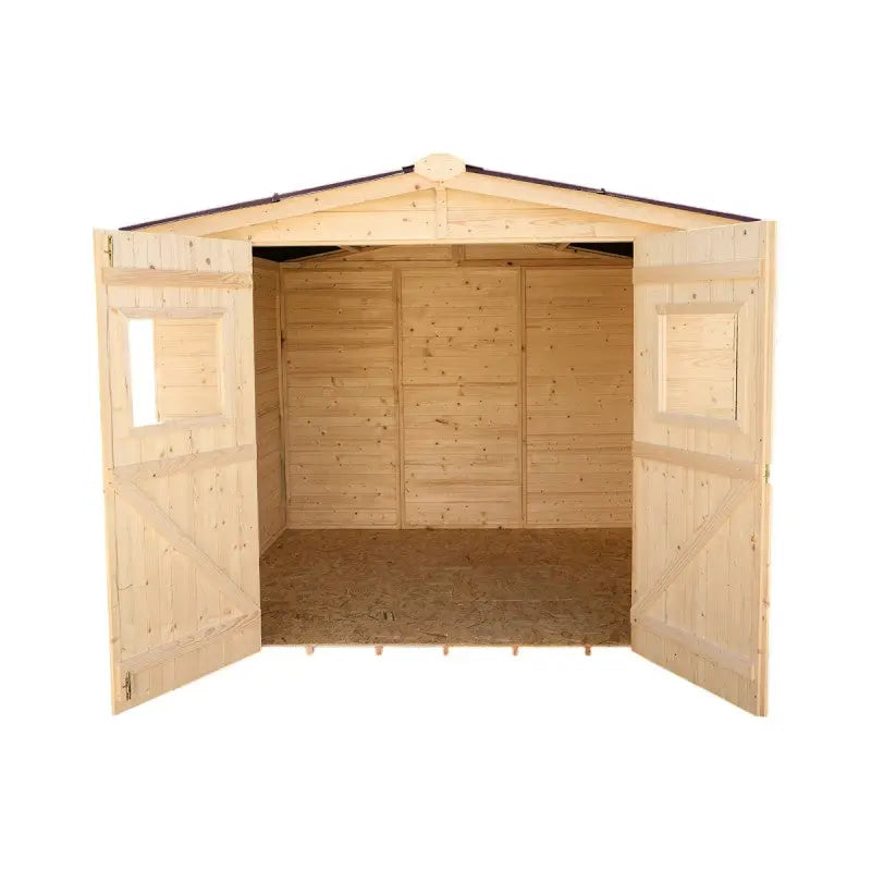 Abri en bois massif 5,76m² Habrita – panneaux 16mm + plancher + couverture plaques ondulées Ma boutique