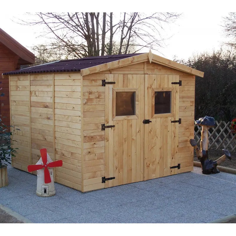 Abri en bois massif 5,76m² Habrita – panneaux 16mm + plancher + couverture plaques ondulées Ma boutique