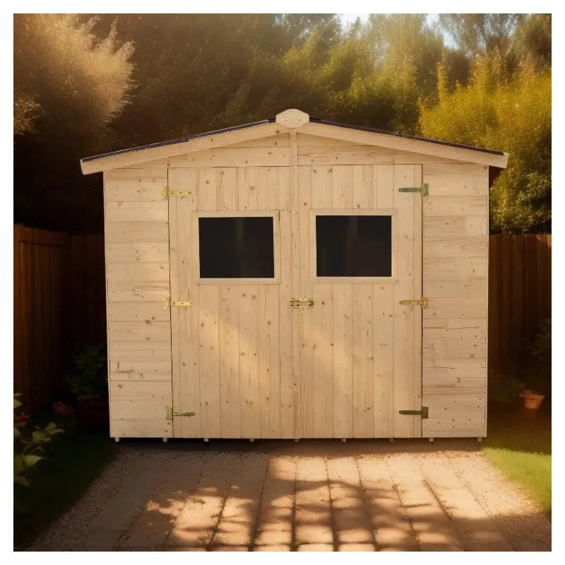 Abri en bois massif 5,76m² Habrita – panneaux 16mm + plancher + couverture plaques ondulées Ma boutique