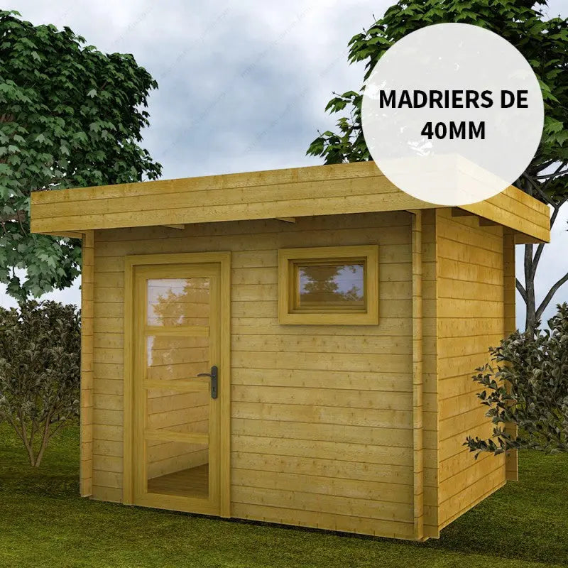 Abri en bois massif 7,5m² MODERNE teinté marron - madriers 40mm Gardy Shelter Ma boutique