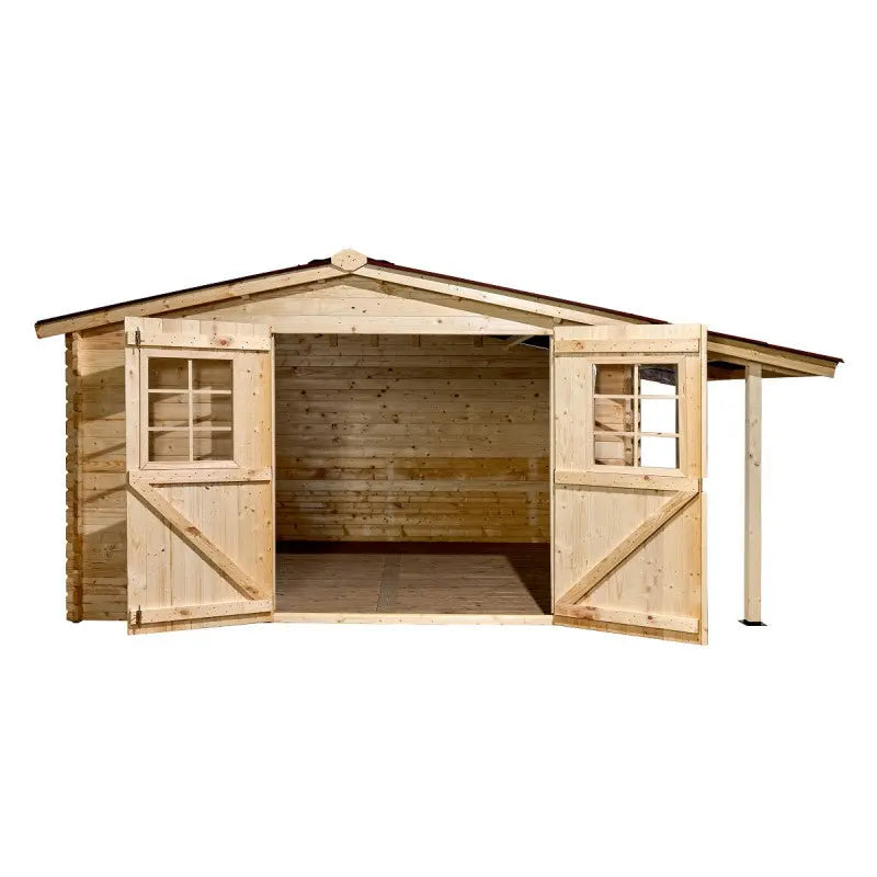 Abri en bois massif 9,9m² + bûcher 3m² - 28mm + couverture ondulée - Habrita Ma boutique