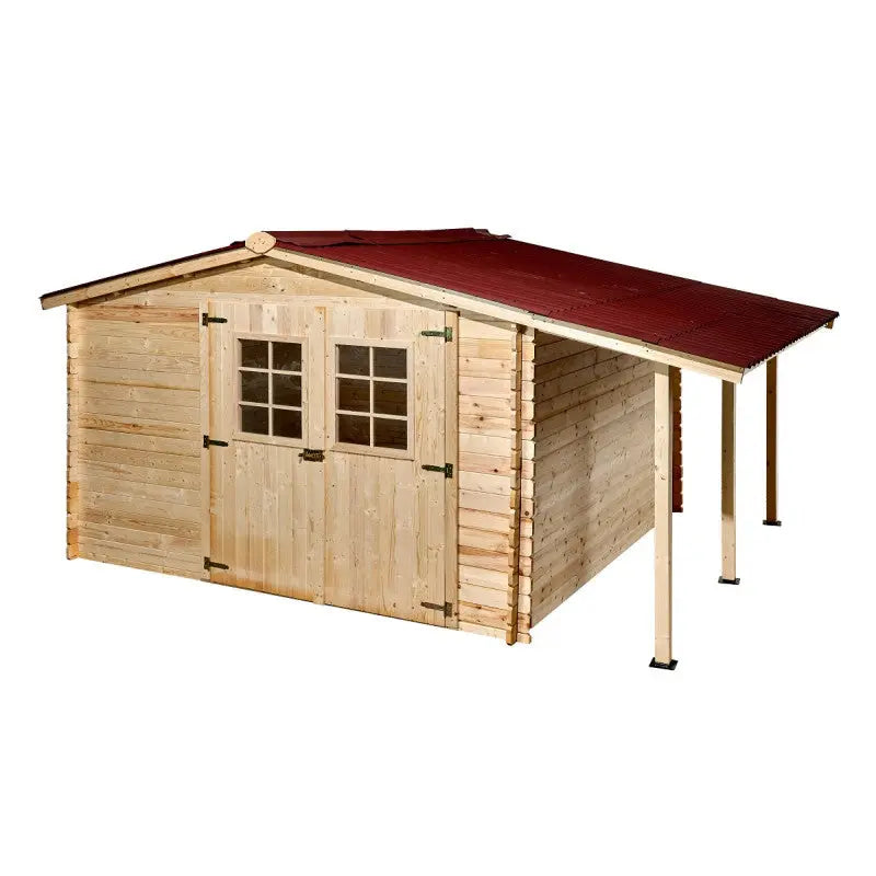 Abri en bois massif 9,9m² + bûcher 3m² - 28mm + couverture ondulée - Habrita Ma boutique