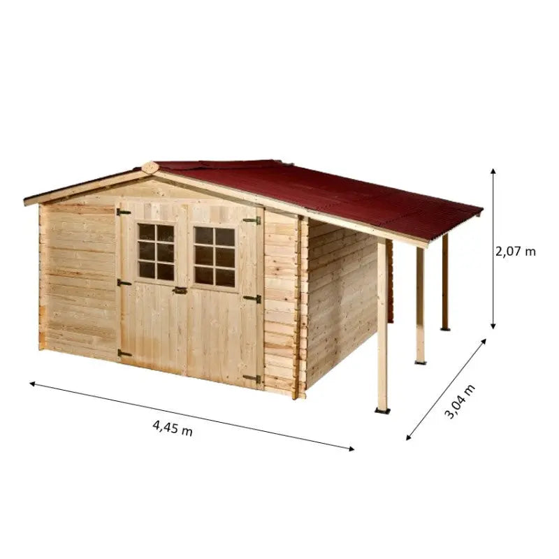 Abri en bois massif 9,9m² + bûcher 3m² - 28mm + couverture ondulée - Habrita Ma boutique