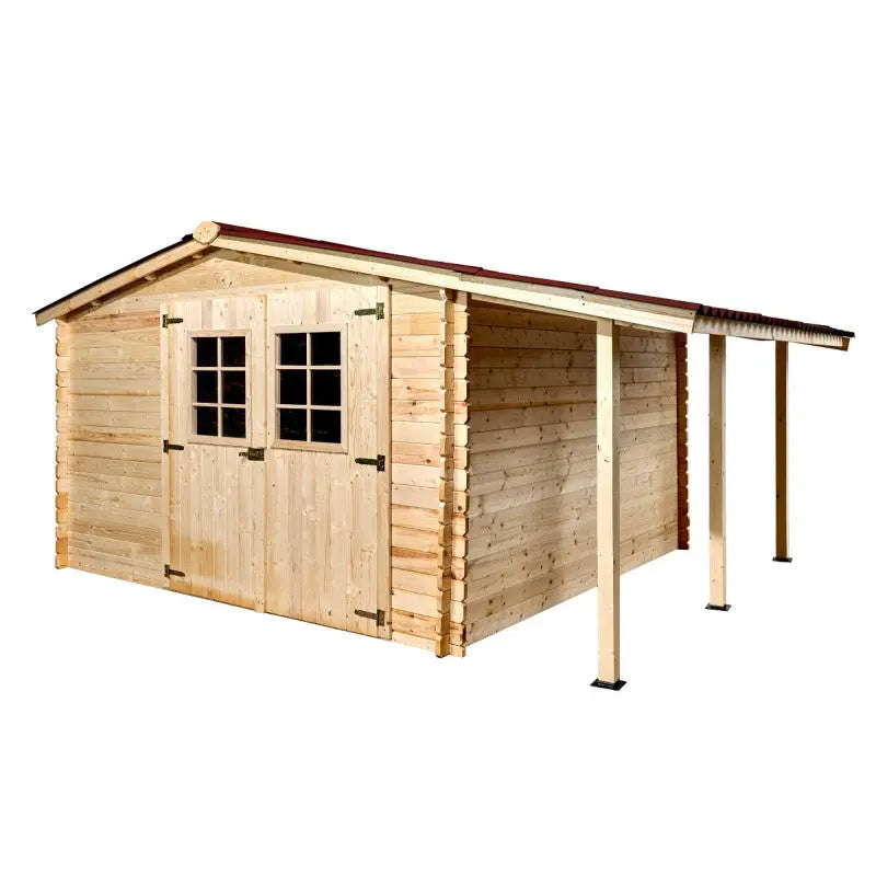 Abri en bois massif 9,9m² + bûcher 3m² - 28mm + couverture ondulée - Habrita Ma boutique